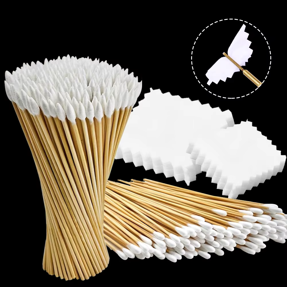 Parches de limpieza de pistola, juego de limpieza de cámara de orificio de pistola sin pelusa, hisopos puntiagudos de algodón de 6 pulgadas, suministros de limpieza de pistola y Ri