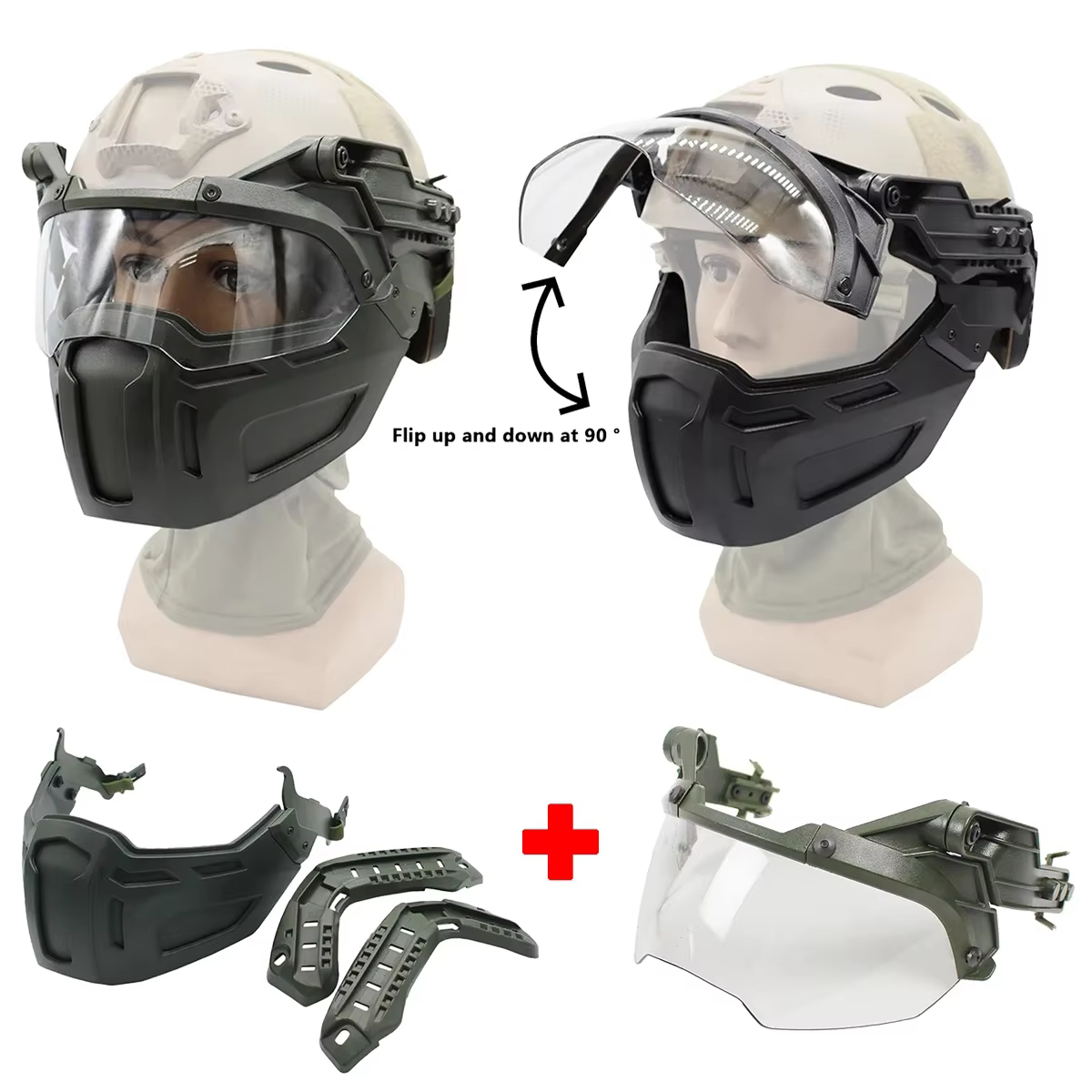Casco táctico rápido, media máscara facial con gafas abatibles, juegos CS al aire libre, Airsoft, Paintball, caza, accesorios para casco
