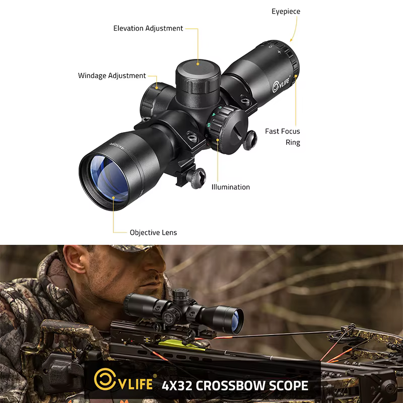 CVLIFE-mira de ballesta compacta 4x32, óptica de retícula de vidrio, mira compacta para círculos de caza y telémetro grabado 37,59€56 vendidosAhorra 47,84€-5% con monedasPrevisuali