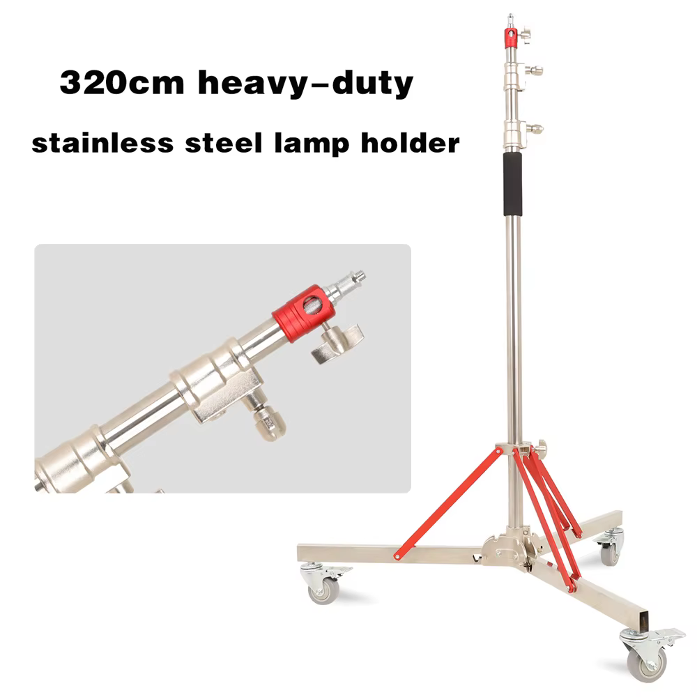 Fotografía 280/320cm soporte de luz trípode película TV acero inoxidable móvil Universal lente plegable Base de disparo soporte carga