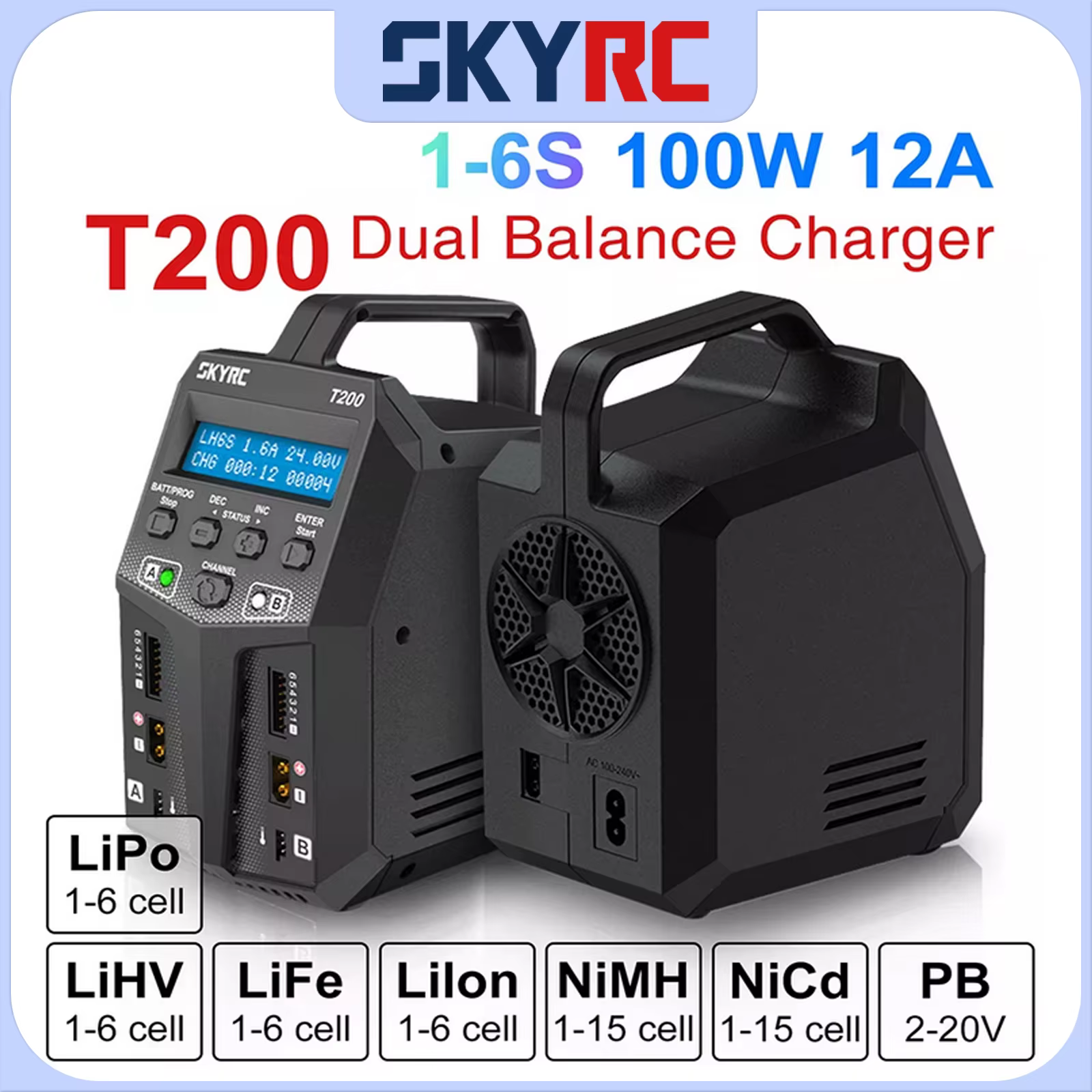 SKYRC T200 T400 T100 cargador de batería Lipo AC/DC, descargador de doble equilibrio para Traxass Airsoft Drone RC, cargador de batería de carga rápida 72,69€5108 vendidosAhorra 7,