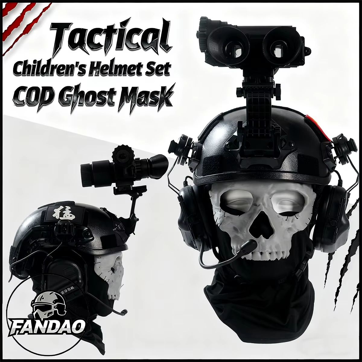 Conjunto de casco táctico para niños con gafas de visión nocturna, auriculares Bluetooth, máscara fantasma, Kit de casco de Cosplay de bacalao para regalos de chico