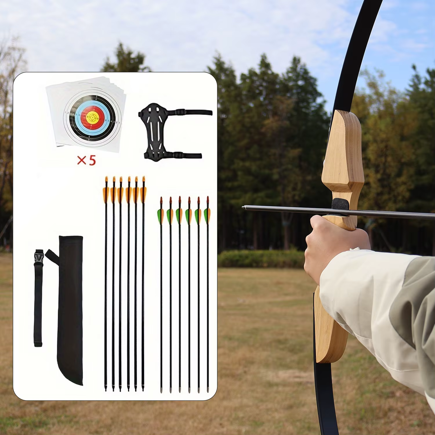 Arco Recurvo de Madera de 40 Libras y Flecha, Arquería Deportiva y de Competición para Adultos, Set de Arco y Flecha para Principiantes 34,13€47 vendidosAhorra 38,57€Envío gratisPr