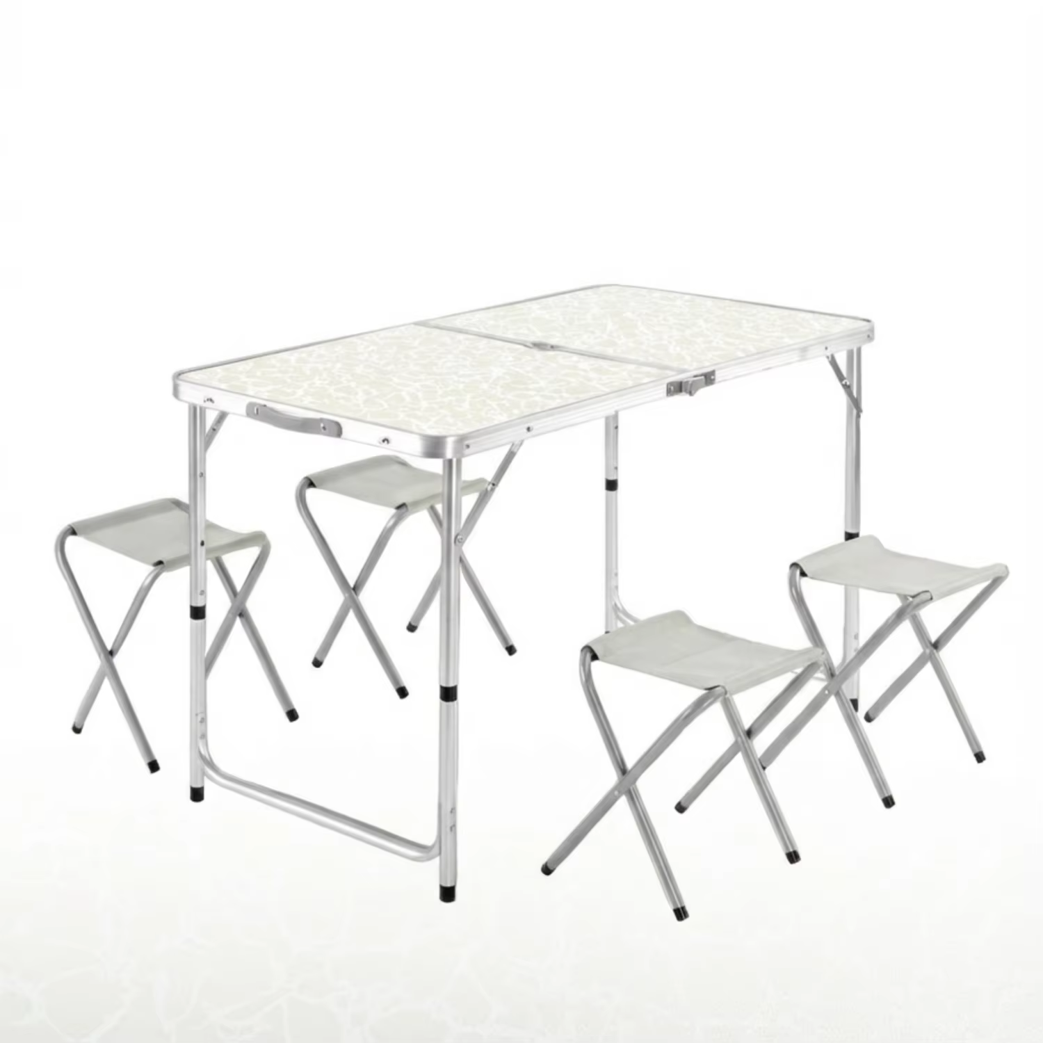 Mesa de Camping Plegable Tipo Maletín | Juego de Mesa y 4 Taburetes | Altura Regulable | Set Portátil para Picnic, BBQ y Jardín