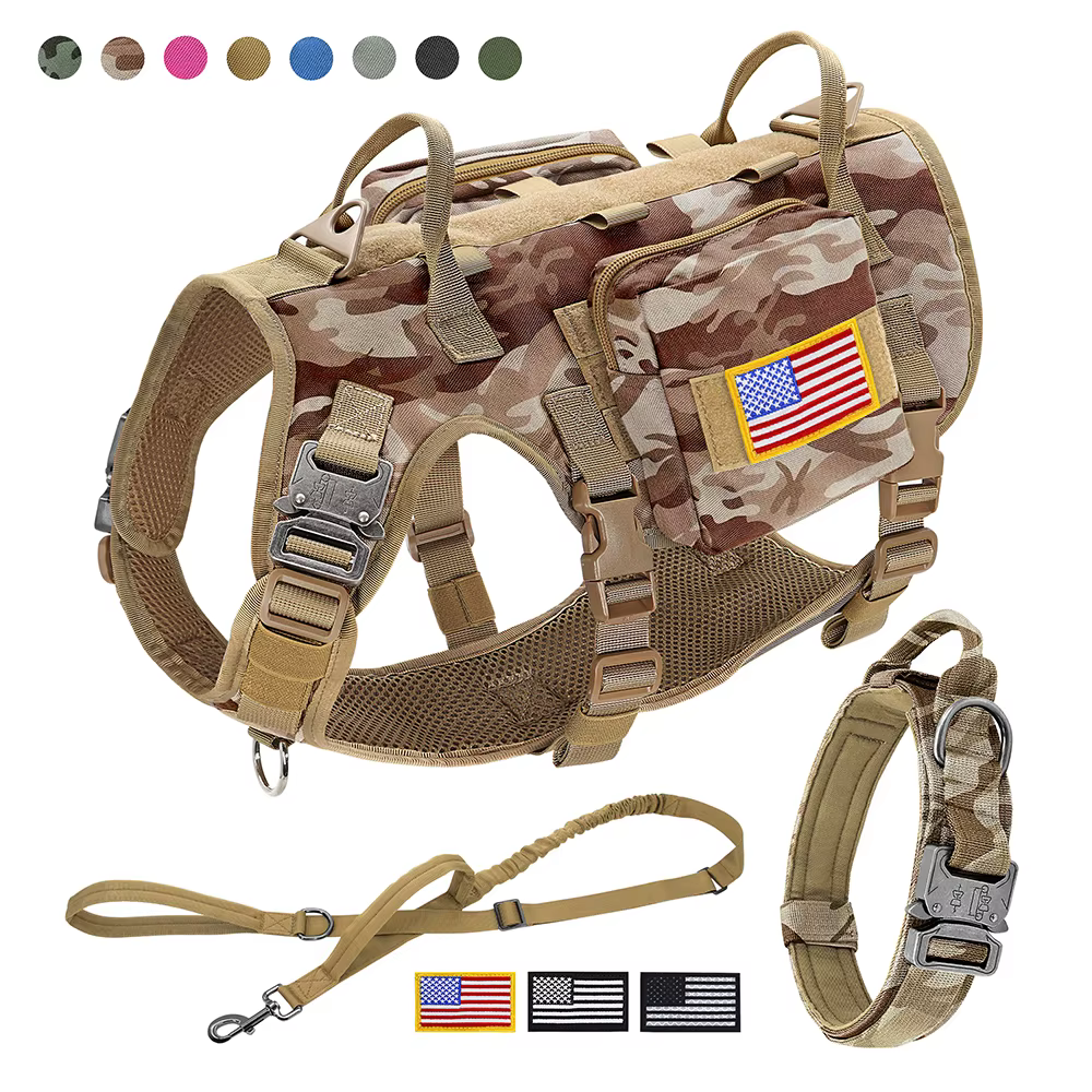 Arnés táctico militar para perros, conjunto de correa con bolsas, banderas, arneses duraderos para mascotas, chaleco, collares, correas para entrenamiento de perros 40,79€534 vendi