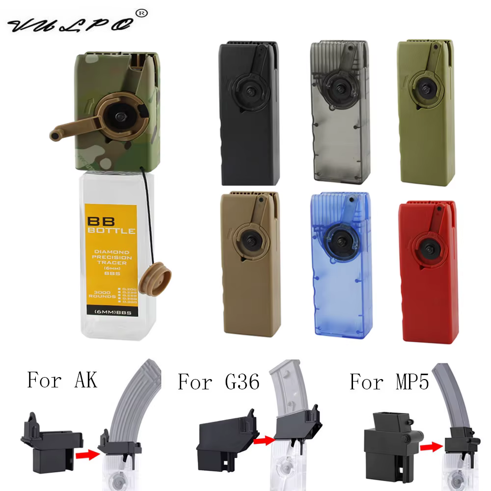 VULPO Airsoft Paintball M4 BB cargador de velocidad manivela cargador rápido AK MP5 G36 adaptador convertidor de cargador de velocidad de revista 11,19€4.6600+ vendidosTop ventas e