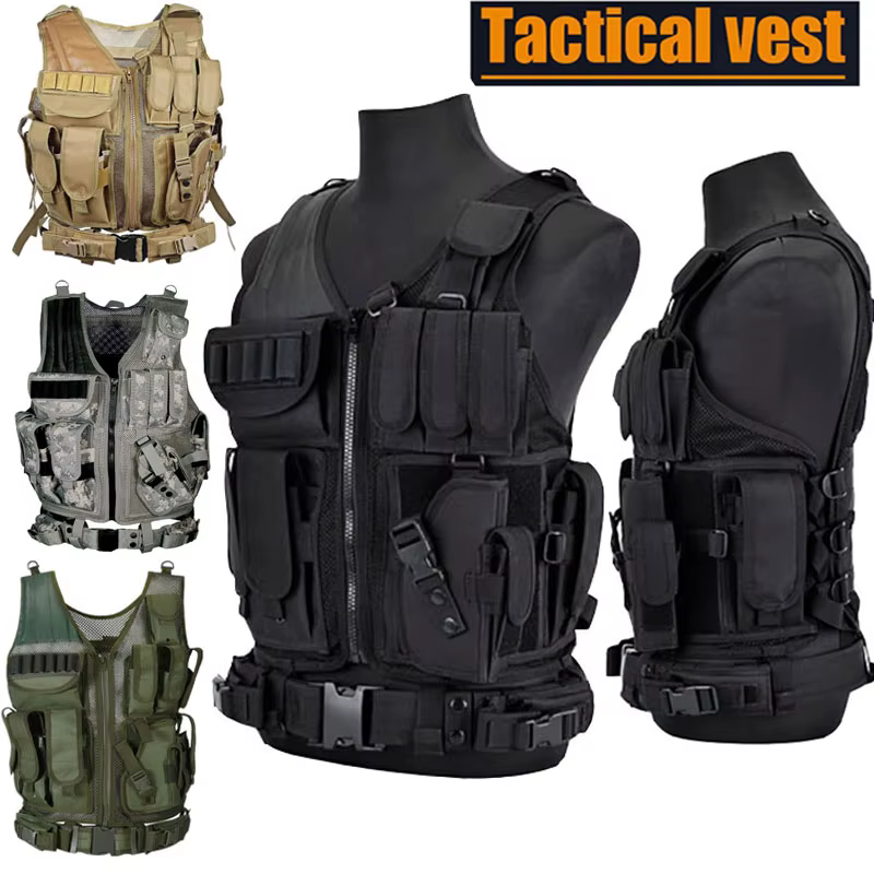Chaleco táctico del ejército Swat con múltiples bolsillos, chalecos de armadura corporal de combate en la jungla, caza de seguridad, juego CS al aire libre, chaqueta de entrenamien