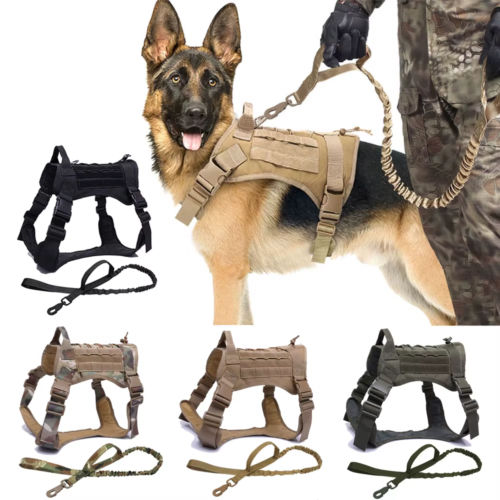 Arneses tácticos para perros, chaleco de entrenamiento para mascotas, arnés militar para perros, Collar con correa para perros pequeños, medianos y grandes, para caminar y cazar 5,