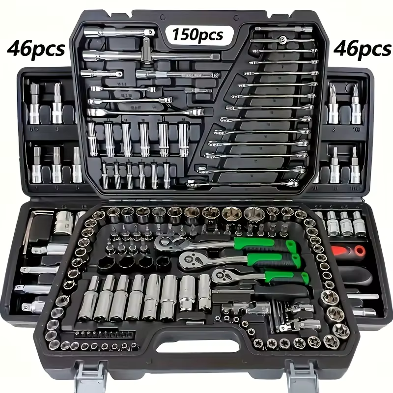 Juego de herramientas de reparación mecánica de automóviles, multifuncional con enchufe, llave y juego de trinquete, reparación de automóviles, kit de herramientas mecánico, 150/46
