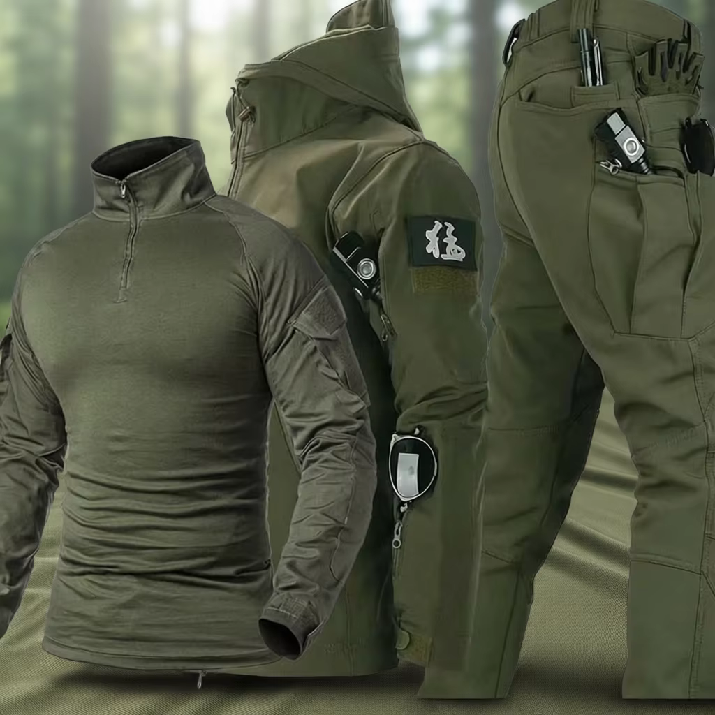 Traje de combate de concha suave, uniforme militar, chaquetas militares, Top con capucha + Pantalones Cargo de manga larga transpirables, conjuntos de caza para hombres con múltipl