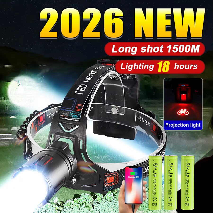 Faros LED ultra potentes 1500m de larga gama súper brillante linterna de cabeza linterna LED recargable caza de pesca 17,4€37,78€ -53%4.568 vendidos15,66€ por Ud., ≥ 5 UdsAhorra 20