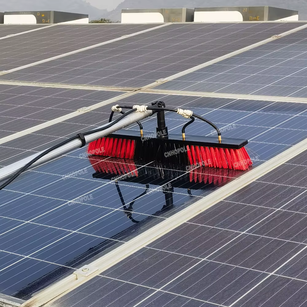 Poste de extensión de 12/18/24/30 pies con cepillo de limpieza de Panel Solar, Kit de poste alimentado por agua con mango largo, herramienta de lavado fotovoltaico de alto alcance