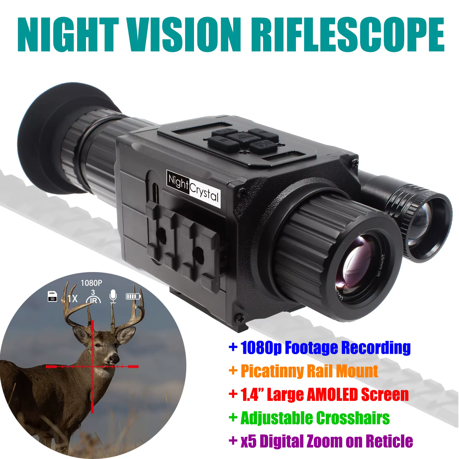 Visor Nocturno NightCrystal M6 Megaorei NK008 Plus para Caza, Monocular Infrarrojo, Cámara Táctica para Caza, Camping y Senderismo 94,39€4.273 vendidosAhorra 115,37€Envío gratisPre