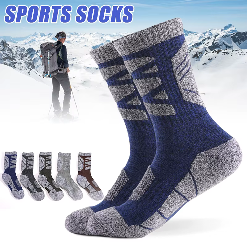 1 par de calcetines deportivos de longitud media de invierno, calcetines gruesos de punto con parte inferior de rizo, calcetines tobilleros de Control cálido para hombres, senderis