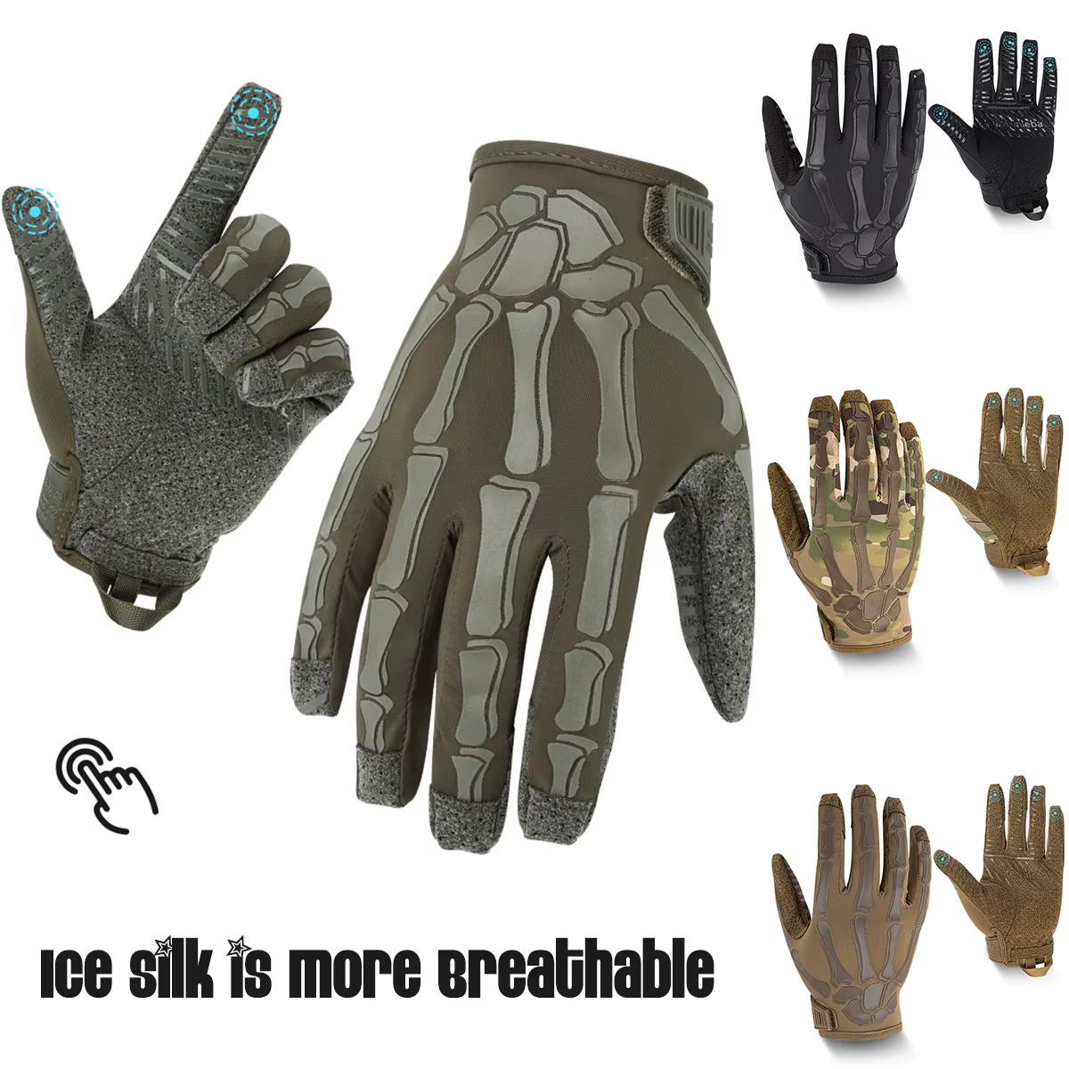 Guantes Tácticos de Seda de Hielo para Motociclismo, Compatibles con Pantalla Táctil, Antideslizantes, Transpirables y Resistentes al Desgaste