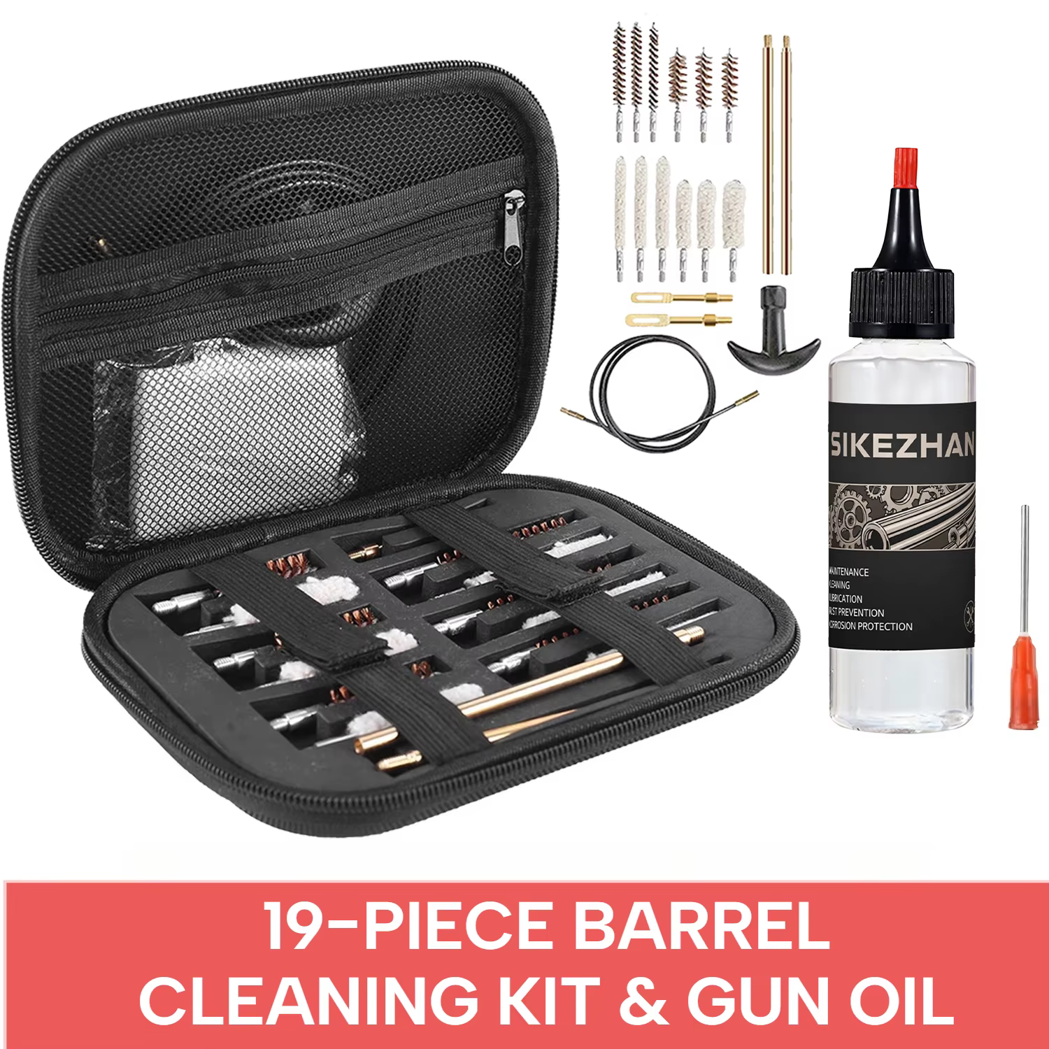 Kit de limpieza de pistola de 19 piezas, cepillo de barril y lubricante de aceite para pistola de 60ml, limpiador Universal CLP para armas de fuego, protector de mantenimiento anti
