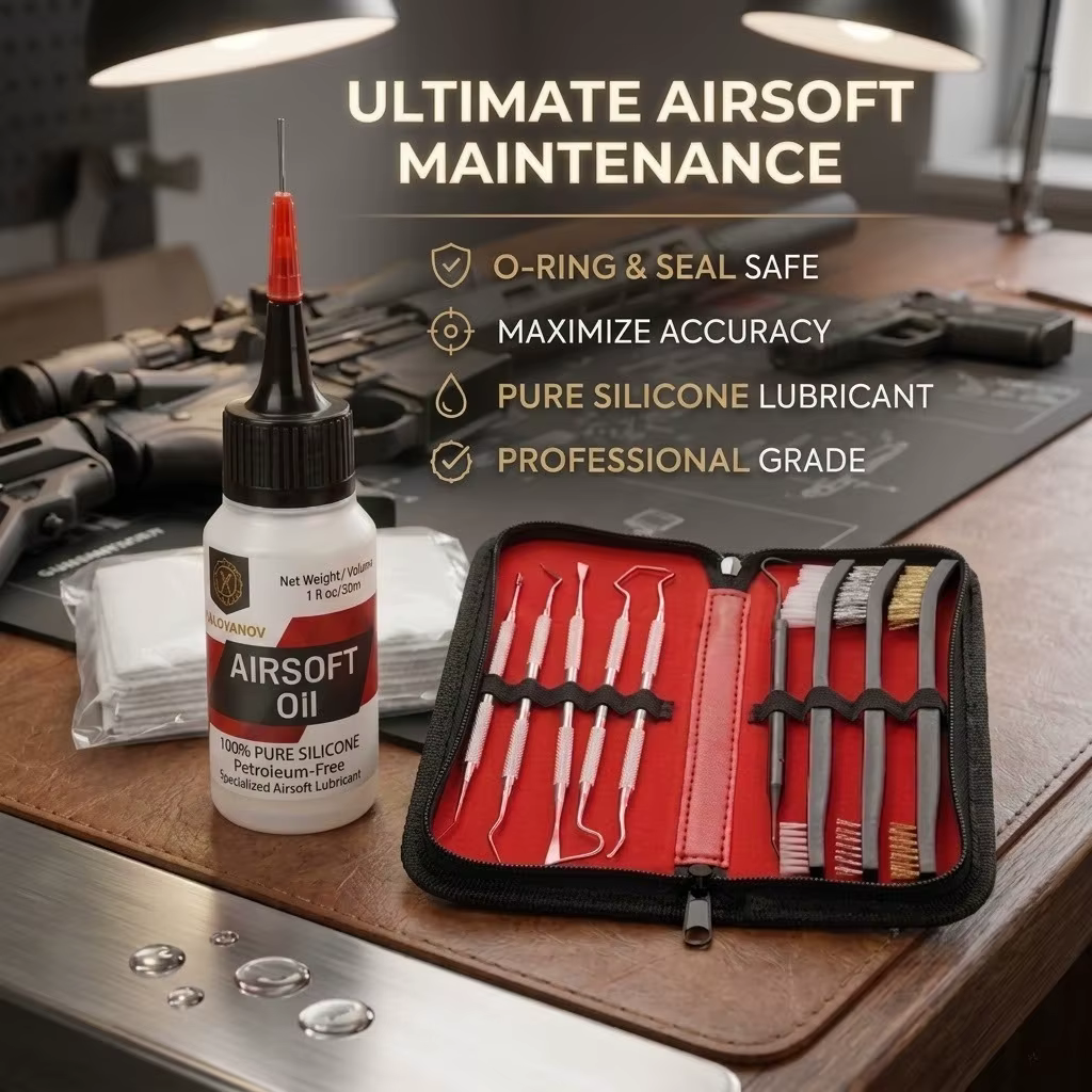 Kit de aceite de silicona para airsoft y paintball – Punta de aguja de precisión, lubricante sin petróleo + toallitas de limpieza para juntas tóricas GBB AEG