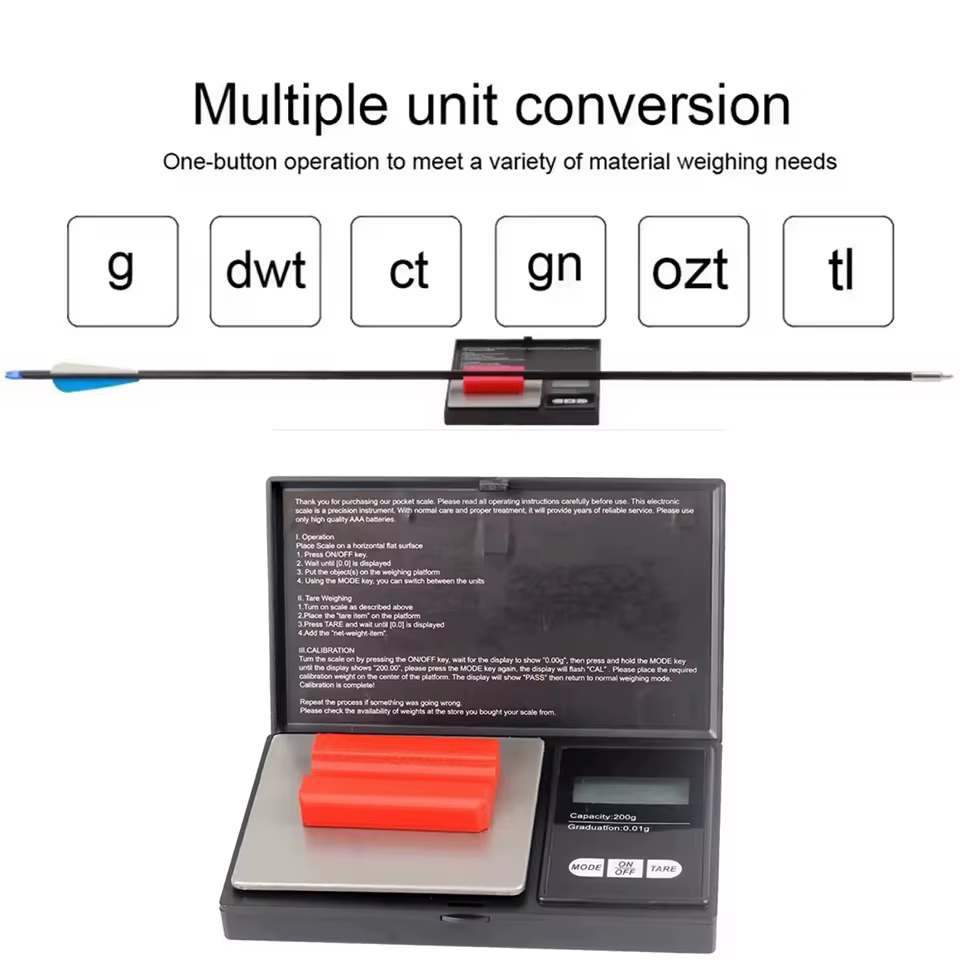 Instrumento de medición de pesaje de eje de flecha de tiro con arco, báscula de arco Digital, peso electrónico, grano de gramo, alta precisión con calibración 6,69€6,9€4.972 vendid