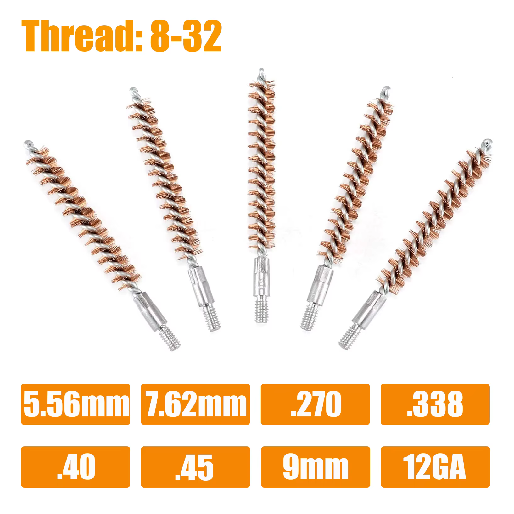 Kit de 5 Cepillos de Limpieza para Armas de Fuego, 9mm, .30, 7.62mm, .22, 5.56mm, .40, .45, 12GA, 20GA, para Rifles, Pistolas, Escopetas y Armas de Caza