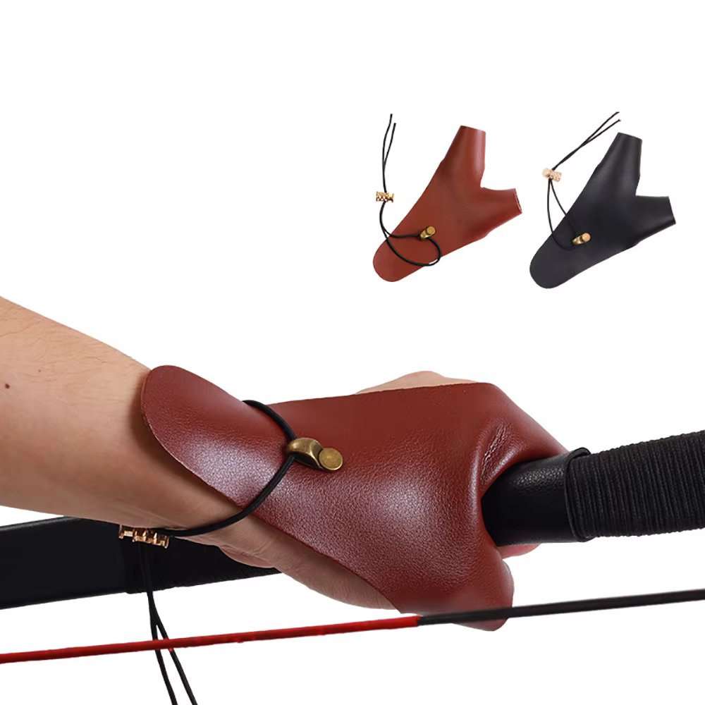 Protector de dedos para tiro con arco, guantes de 2 dedos, protección de piel de vaca, accesorios tradicionales para tiro con arco y flecha