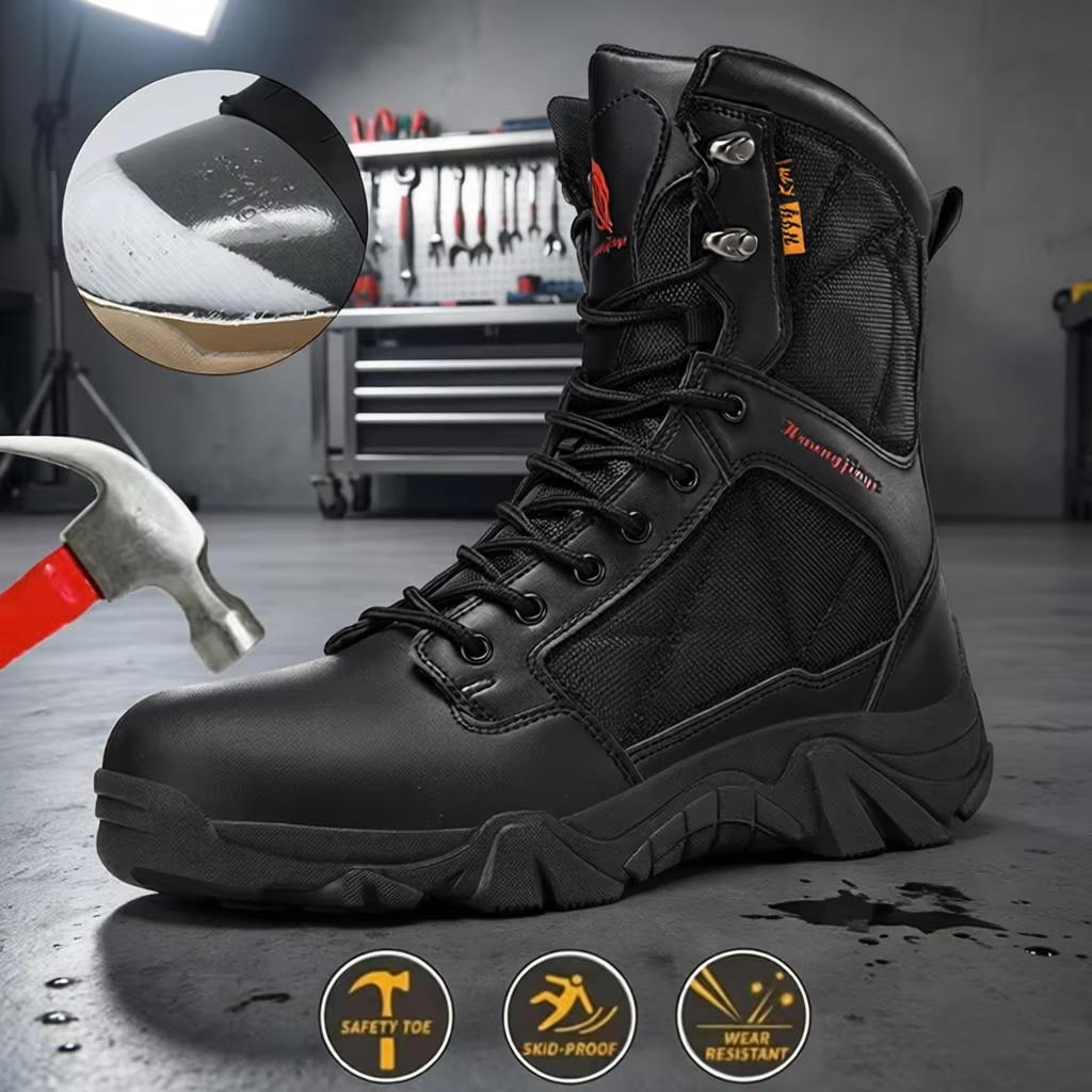 Botas de trabajo antigolpes de alta calidad, zapatos de seguridad impermeables para exteriores, botas antideslizantes con punta de acero para hombre, zapatos protectores de moda pa