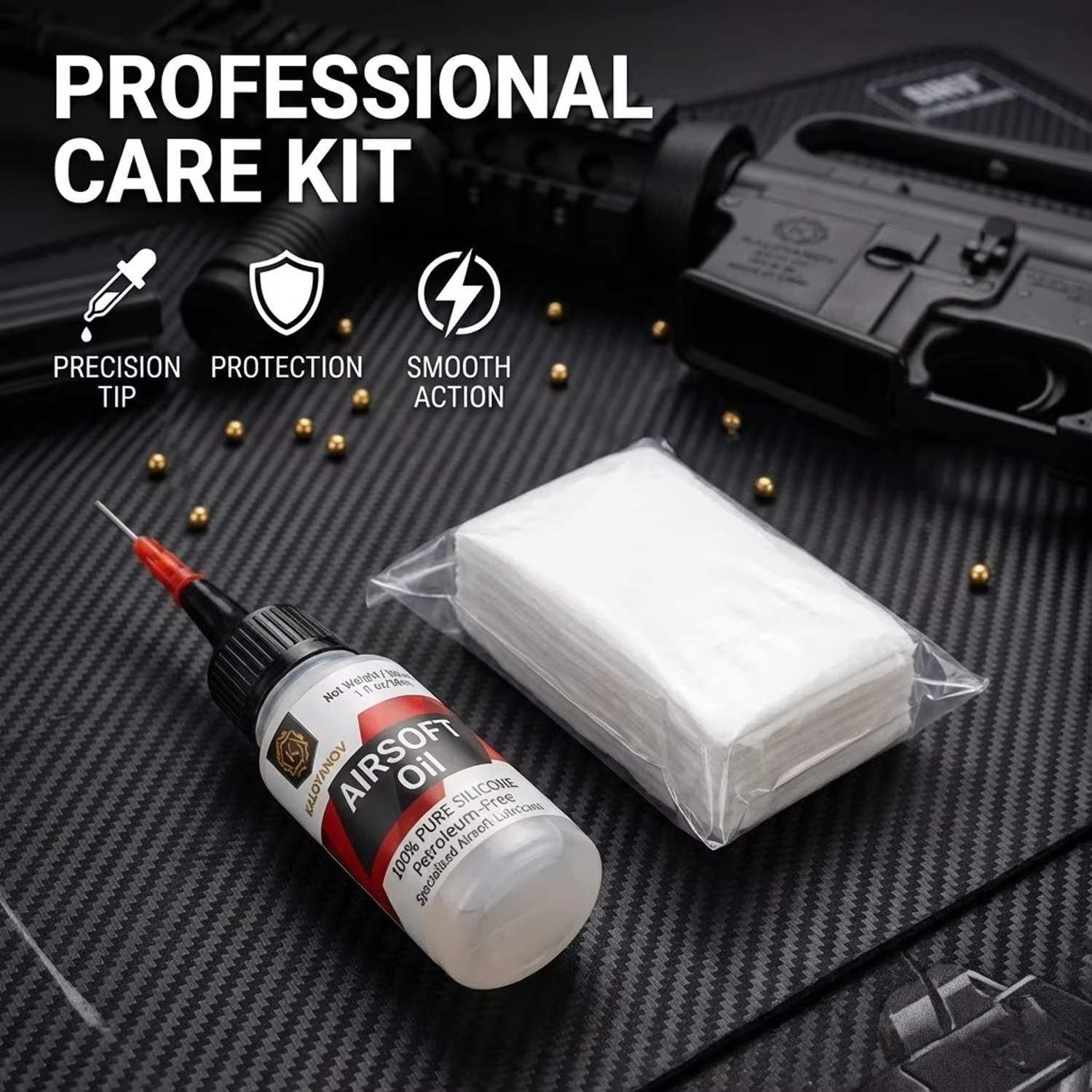 Lubricante de Silicona Pura para Airsoft de 30 ml con Punta de Aguja de Precisión y Almohadillas de Limpieza para el Cuidado de Cajas de Engranajes de Pistolas GBB AEG 3,4€(3,74€/u