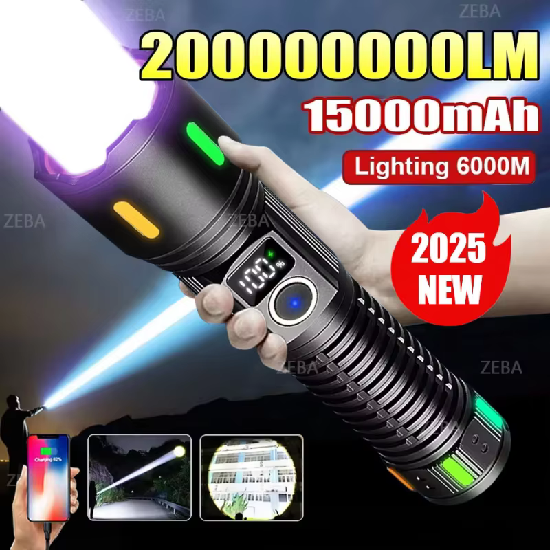 Linterna láser blanca de alta potencia, 10000000LM, recargable, luz fuerte, linterna táctica militar superbrillante, linterna para campamento al aire libre