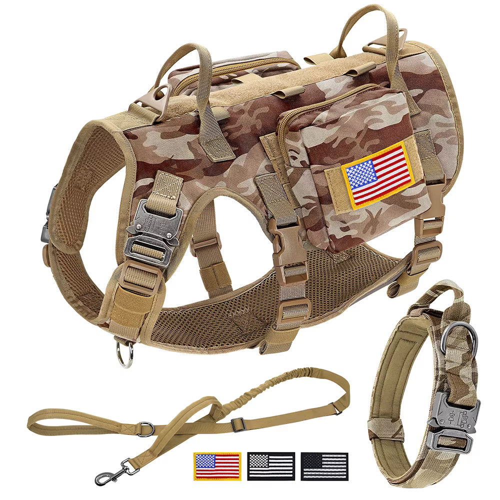 Arnés táctico para perros, conjunto de correa, chaleco de entrenamiento militar para mascotas con bolsas, banderas, collares duraderos para perros grandes, pastor alemán 51,39€512