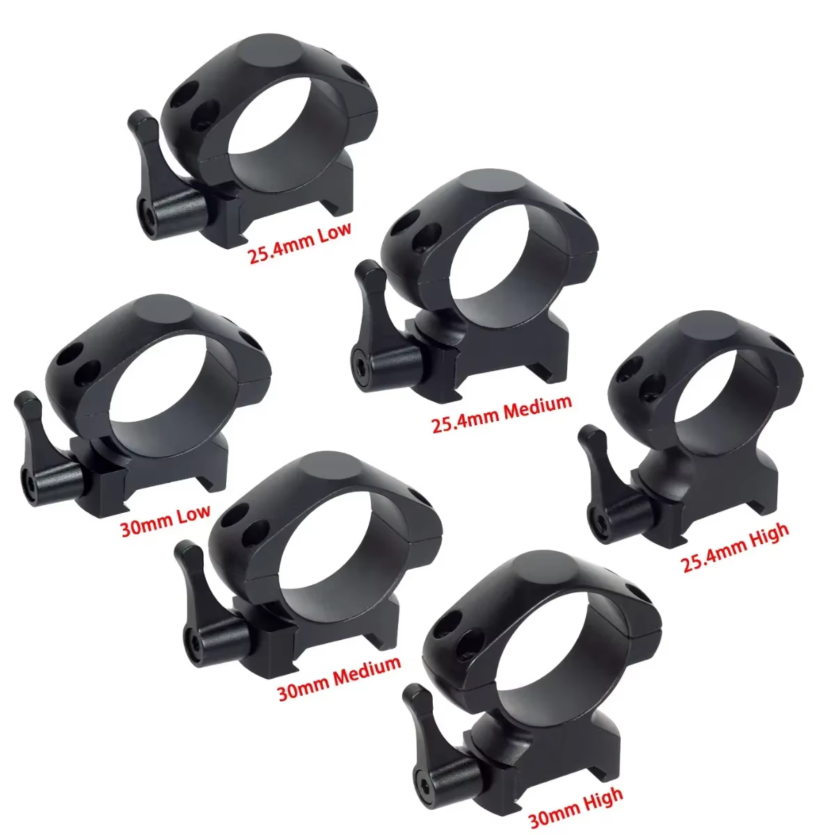 2 unids/set alcance de acero 25,4mm 30mm anillos de liberación rápida perfil bajo medio alto para riel de 20mm escopos de caza montaje de anillo