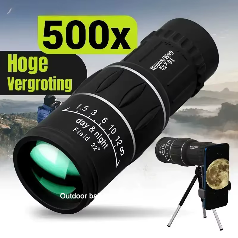 Telescopio Monocular 16x52 de Alta Potencia con Zoom Óptico de Doble Enfoque, Gran Aumento, Largo Alcance, Visión Nocturna