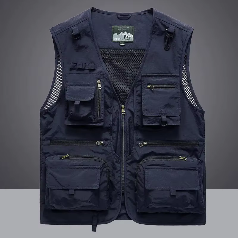 Chalecos de pesca de malla de secado rápido multibolsillos para hombre, chaleco táctico para exteriores, senderismo, caza, chaleco de pescador informal, abrigos sólidos sin mangas